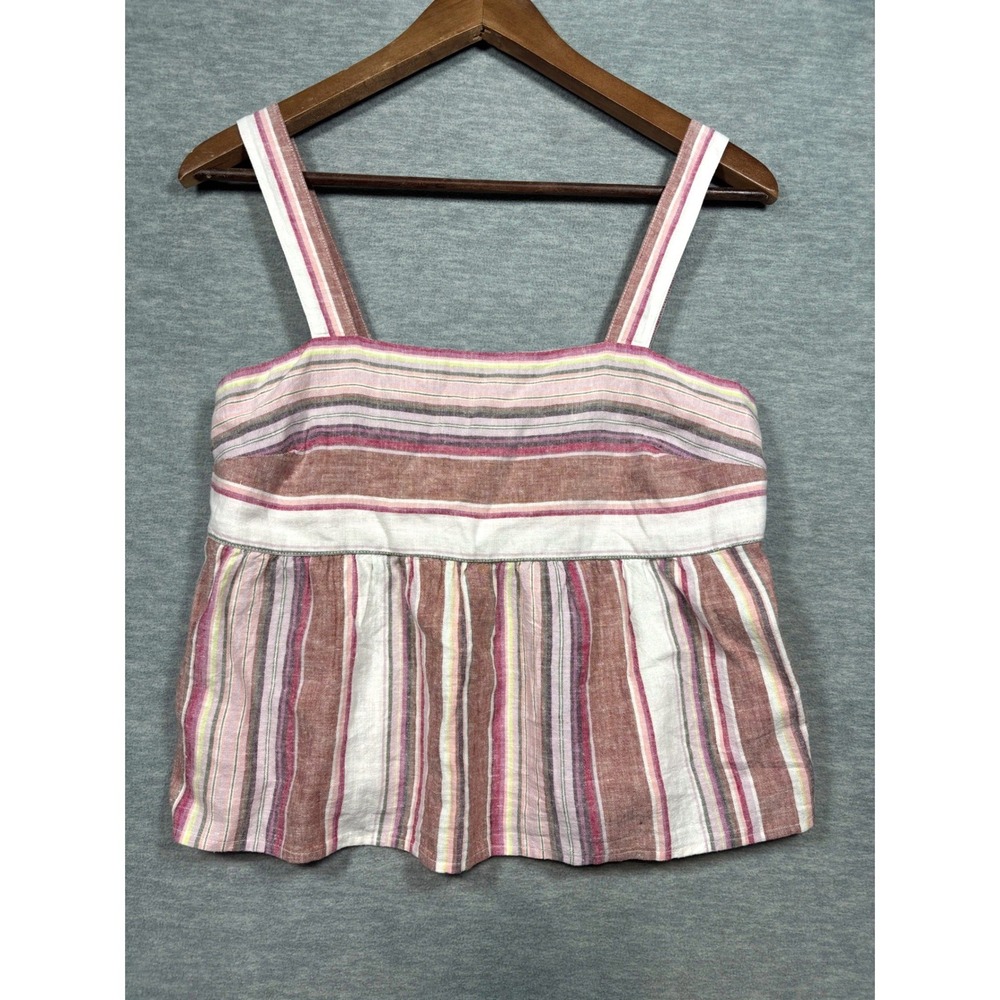 Lucky Brand Striped Linen Blend Peplum Camisole Tank Top S Pink Red NEW